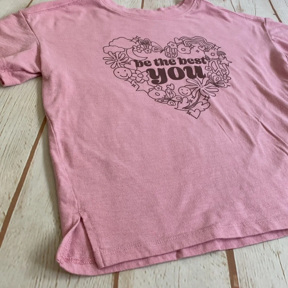 Cat & Jack Pink Hippie Be The Best You Heart Brown Print Basic Tee